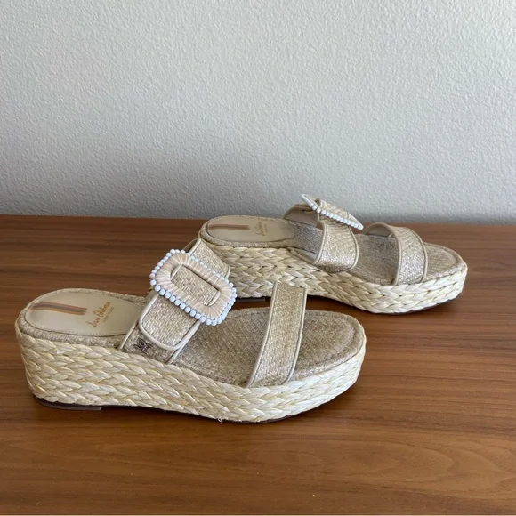 Sam Edelman Cream Woven Espadrille Platform Slide Sandals - Picture 1 of 5
